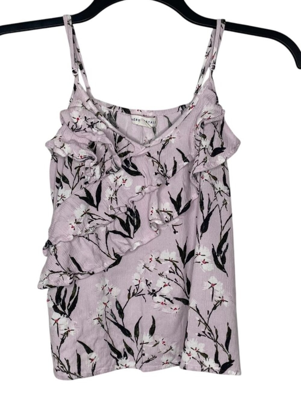 Aeropostale Womens Top Size Small Floral Ruffle V-Neck Adjustable Straps